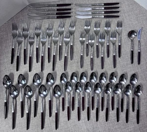 Interpur INR2 Stainless Flatware Faux Wood Scroll Canoe MCM Set 61 pc (a23) - Picture 1 of 8