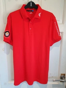 J Lindeberg Golf Red Tour Tech Polo Shirt Bacon & Egge Society Els Club Dubai M - Imagen 1 de 9