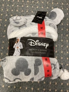 Disney Mickey and Minnie Mouse One Piece Hoodie Pajama Set Women's Ladies Gray - Picture 1 of 4