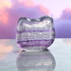 Lila Fluorit Kristall Katze kleine Schmuck Schale | Mini Heilung Sorgen Stein Dekor - Bild 1 von 13