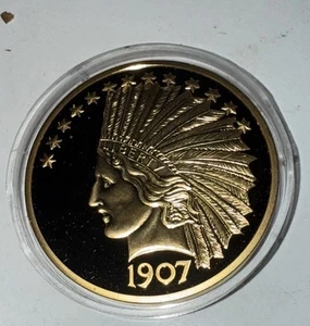 American Mint 1907 Indian Head Double Eagle Replica Proof Layered 24 K Gold  - Bild 1 von 9