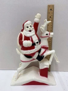 Vintage Christmas Hard Plastic Santa Claus On Reindeer On Rooftop Bank Light HTF - Picture 1 of 10
