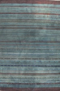 Vegetable Dye Oriental Area Rug 9x13 Handmade Wool Striped Modern Style Carpet - Picture 1 of 20