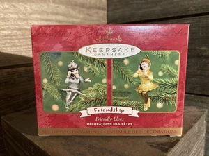 Hallmark Keepsake 2001 Friendly Elves Set of 2 Ornaments NIB - Picture 1 of 3