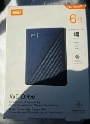 WESTERN DIGITAL WD Drive Portable 6 TB HDD External Hard Drive Windows + Mac + Chromebook**NEW**