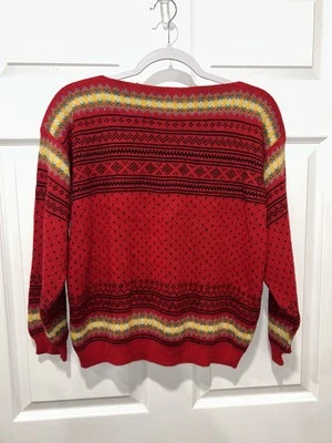 Suéter Pullover Vintage Diane Von Furstenberg Audaz Multicolor Rojo Cuello Barco Foto 1 de 3