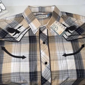 Roper Vintage Style Boy's XL 16-18 Long Sleeve Horse Border Western Snap Shirt - Picture 1 of 17