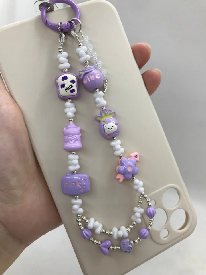 Hágalo usted mismo Dije de teléfono con cuentas Pulsera Cuerda Correa Bolso Dije Regalo Lindo Púrpura Foto 1 de 1