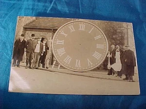 Early 20thc " HANDS OFF"-Large TOWN CLOCK FACE w Workers  REAL PHOTO POSTCARD - Picture 1 of 2