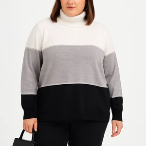 Calvin Klein Colorblock Turtleneck Sweater Womens 3X Gray Black White NWOT - Picture 1 of 14