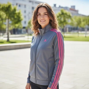 Adidas Damen klassische grau/pink 3 Streifen durchgehender Reißverschluss Jacke Größe Small 2-6 - Bild 1 von 4