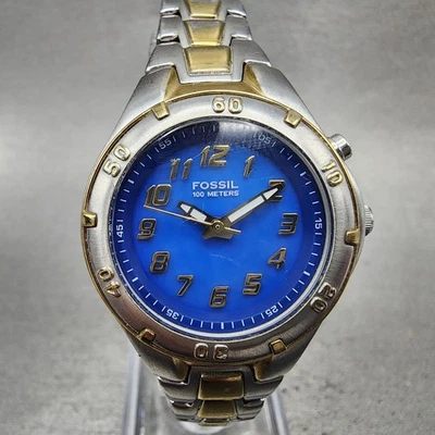 Fossil Blue Dive Watch Women 29mm Blue Dial Two Tone AM-3951 New Battery - Image 1 of 4