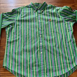 Ralph Lauren Vintage Men SZ XL Classic Fit Green Multicolor Bold Vertical Stripe - Picture 1 of 8