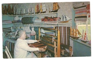 Lady WEAVING LOOM Antique Spinning Wheel Shop Petit Anse Quebec Canada Postcard - Picture 1 of 2