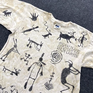 Vintage Tribal AOP Print Shirt Mens M Single Stitch Cave Drawings 90s Tie Dye SS - Picture 1 of 9