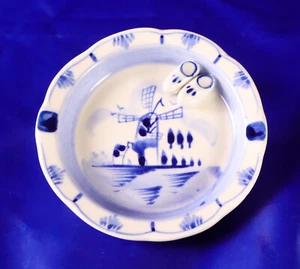 Zoccoli mulino a vento blu Delft scarpe piatto porcellana #625 Olanda dipinti a mano 4 3/4" - Foto 1 di 3