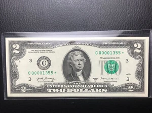 $2 Rare Uncirculated Low FOUR (4) Digits  ⭐️ STAR NOTE ⭐ 1355*  - Picture 1 of 6