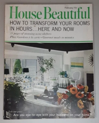 HOUSE BEAUTIFUL 1968 Feb Magazine MCM Furniture Decor Gourmet Meals Great Ads - Image 1 of 4