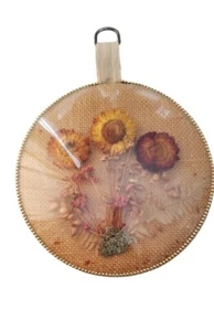 Convex Round Bubble Glass Framed Dried Flowers Burlap Wall Hanging Italy Vintage - Bild 1 von 3