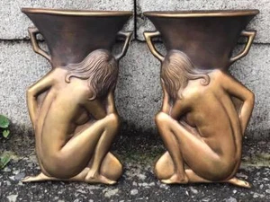 Art Nouveau Bronze Nude Female Wall Pockets - Picture 1 of 11