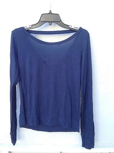 $75 Nuovo SoLow Tinta Unita Morbida Navy Girocollo Aperto Troppo Schiena Maniche Lunghe - Foto 1 di 2