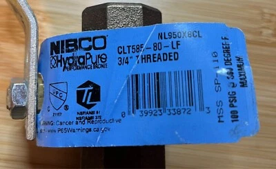 NIBCO NL950X8CL HYDRAPURE  FULL PORT BALL VALVE 3/4 INCH (CLT585-80-LF) - Image 1 of 4