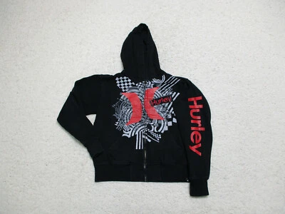 Suéter Hurley Pequeño Juvenil Negro Sudadera con Capucha Cremallera Completa Bolsillos Deletrear Logo Niños S Foto 1 de 4