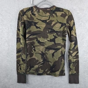 POLO Ralph Lauren Shirt Boy Medium Camo Henley Waffle Knit Thermal Long Sleeve - Picture 1 of 8