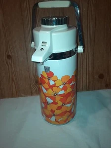 Vintage King Brand Vacuum Pump Thermos Drink Dispenser Orange Flowers 1.9L Works - Picture 1 of 14