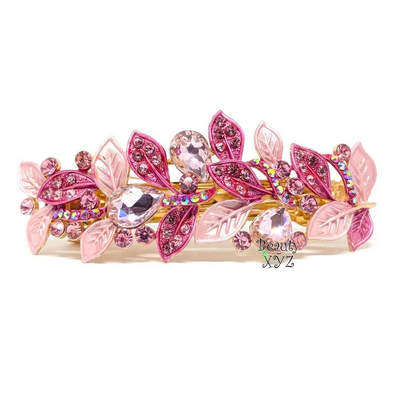 woman barrette crystal rhinestones metal leaf hair claw clips bridal Barrette  - Image 1 of 1