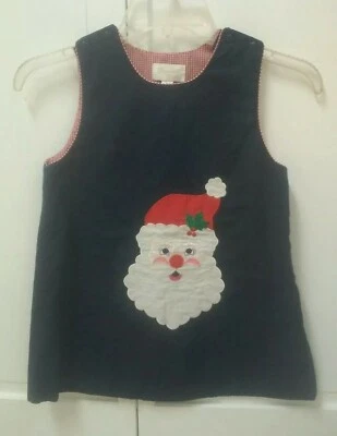 Rosalina Youth Girl Size 6 Christmas Jumper Dress Blue W/ Santa Clause Appliqué  - Image 1 of 4