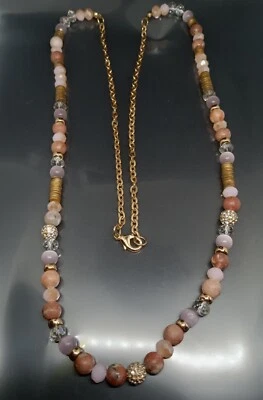 Collar Vintage Tono Dorado Ágata Jaspe Piedra Lunar Lucita Cuentas 35.75" Foto 1 de 4