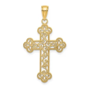 10K Textured  Beaded Edge Cross Charm - Foto 1 di 4