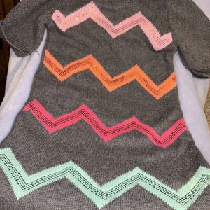GYMBOREE GRAY SWEATER DRESS SS SEQUINS PINK AQUA ORANGE SZ 7 - Picture 1 of 6