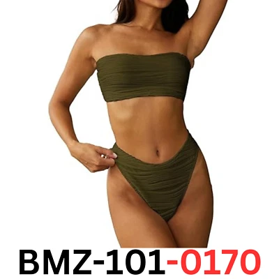 Bikini bandeau texturizado sin tirantes ZAFUL 2 piezas trajes de baño descarados de encaje liso, L Foto 1 de 4
