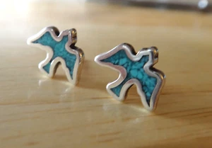 Sterlingsilber 9x11 mm WINZIG blau türkis Chip eingelegt Taube Nieten Ohrringe - Bild 1 von 4