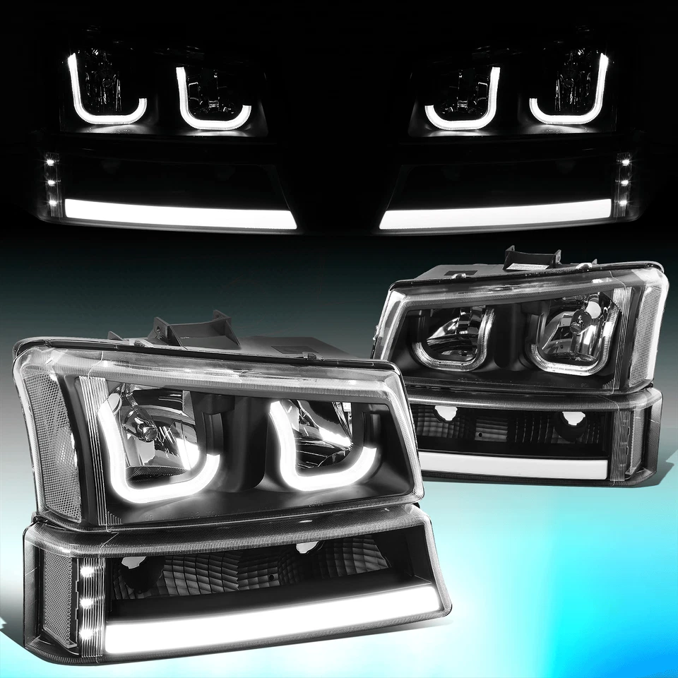 PARA 2003-2007 SILVERADO AVALANCHE PRETO J-HALO LED DRL FARÓIS LÂMPADAS DE PARA-CHOQUE - Imagem 1 de 4