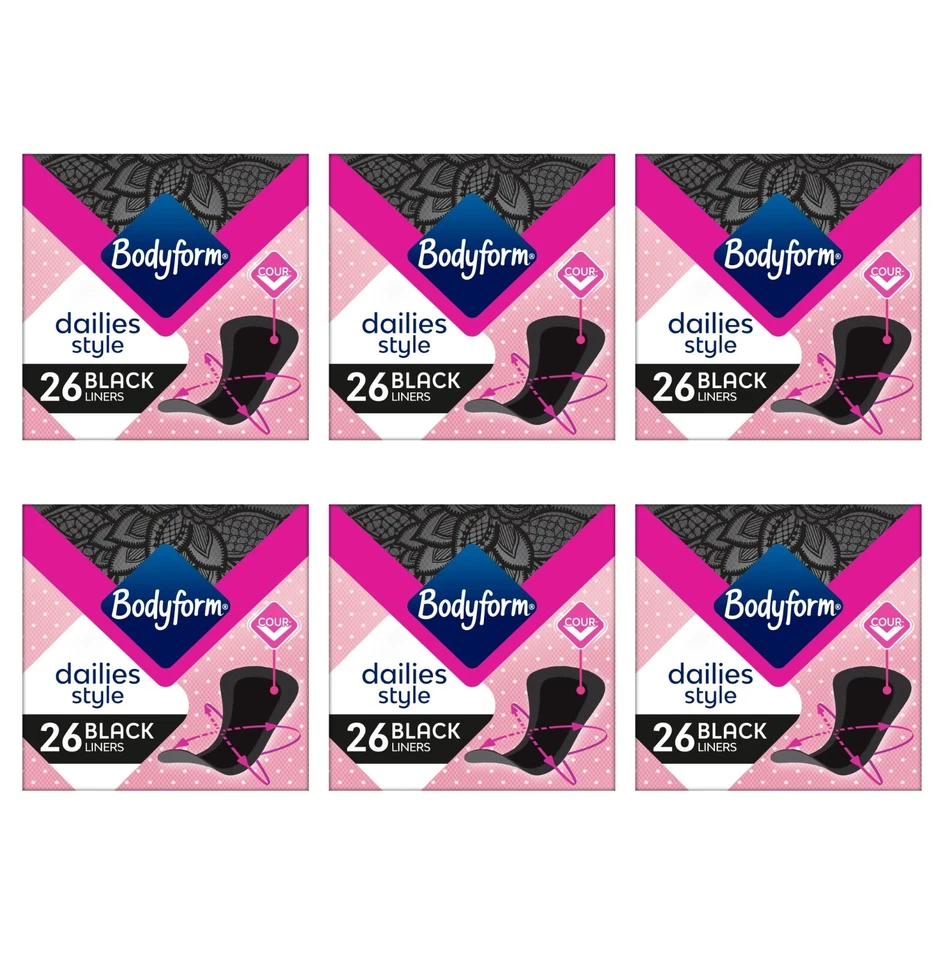 Bodyform Dailies schwarze normale Slipeinlagen 26 pro Packung 6 Stück