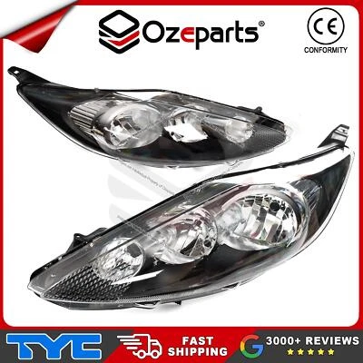 Set Pair LH+RH Head Light Lamp Black Halogen For Ford Fiesta WS CX / LX 08~12 - Image 1 of 4