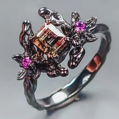 Handmade jewelry Natural Tourmaline Ring 925 Sterling Silver Size 6.5 /R438165 - Image 1 of 4