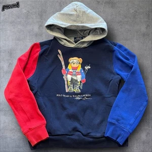 Polo Ralph Lauren Bear Hoodie Sweatshirt Youth L (14-16) Colorblock Pullover Ski - Picture 1 of 8