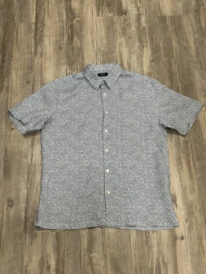 THEORY MEN'S IRVING Short Sleeve Shirt 100% Linen Spur Sz M Blue / White - Image 1 of 4