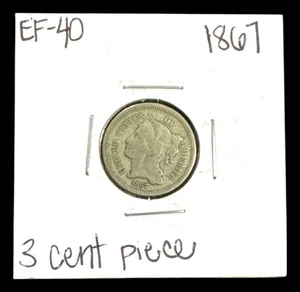 1867 Three 3 Cent Nickel Piece 3C US Antique Type Coin - Picture 1 of 2