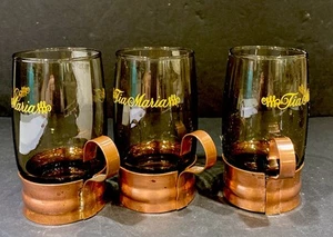 Set Of 3 VTG Tia Maria Liquor Coffee Glasses With Copper Holders 1970 4.25x2” - Picture 1 of 7