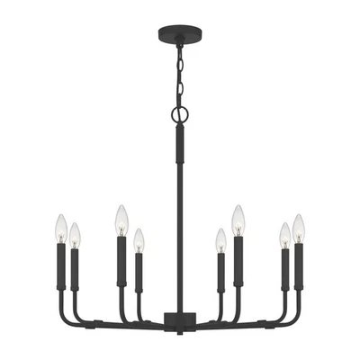 Lámpara de araña Quoizel Abner acero 8 luces negro mate Foto 1 de 4