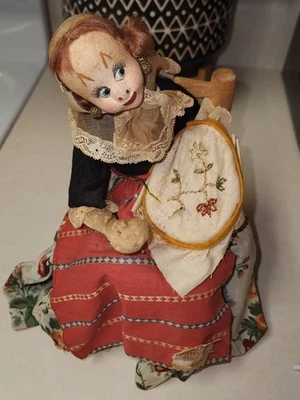 Vintage Roldan Klumpe Doll Old Lady In Chair Sewing Rare - Image 1 of 4