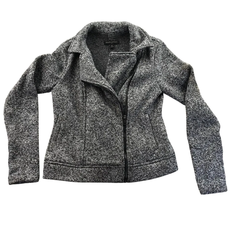 Chaqueta de Moto Banana Republic para Mujer XS Gris Tejida Texturizada Cremallera Clásica Preppy Foto 1 de 4
