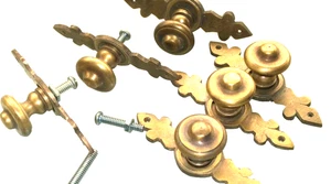 6 pulls handle solid brass door vintage old style knobs kitchen heavy 3" aged - Picture 1 of 14