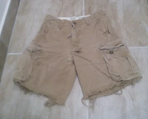 Men's Abercrombie & Fitch Cargo Shorts Twill 7 Pocket Khaki Distressed Sz 31 - Picture 1 of 7