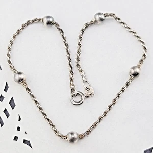 Tarnished Vintage Sterling Silver 925 Italy Rope Chain Ball Accent 9" Bracelet - Picture 1 of 5